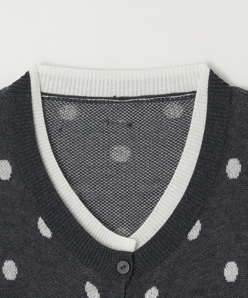 RONRON(ロンロン)の「DOT PATTERN LAYERED KNIT CARDIGAN CHARCOAL WHITE(カーディガン/ボレロ・レディース・その他・FREE)」の4枚目の写真