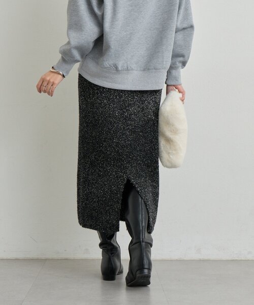 un dix cors（アンディコール）の「《華やぎをプラス》フィルムラメニットタイトスカート（スカート・レディース・チャコールグレー/ブラック・FREE）」の13枚目の写真
