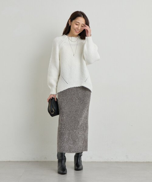 un dix cors（アンディコール）の「《華やぎをプラス》フィルムラメニットタイトスカート（スカート・レディース・チャコールグレー/ブラック・FREE）」の7枚目の写真