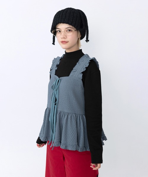 PUNYUS（プニュズ）の「2WAYフリルキャミチュニック（ベスト・レディース・サックスブルー/ブラック/ブラウン・1/2/3/4）」の5枚目の写真