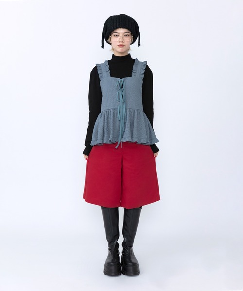 PUNYUS（プニュズ）の「2WAYフリルキャミチュニック（ベスト・レディース・サックスブルー/ブラック/ブラウン・1/2/3/4）」の7枚目の写真