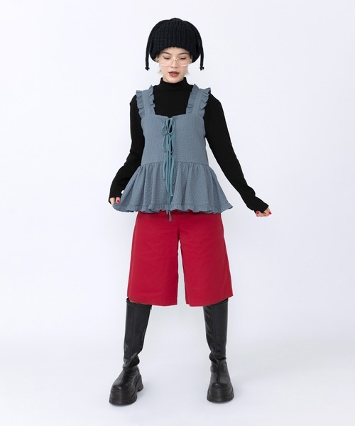 PUNYUS（プニュズ）の「2WAYフリルキャミチュニック（ベスト・レディース・サックスブルー/ブラック/ブラウン・1/2/3/4）」の8枚目の写真