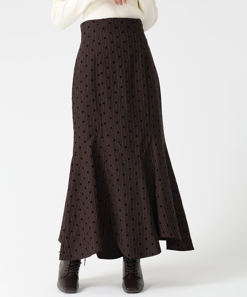 31 Sons de mode（トランテアン　ソン　ドゥ　モード）の「2025秋冬新作 ストライプドットフロッキーマーメイドスカート（スカート・レディース・チャコールグレー/ブラウン・S/M）」の2枚目の写真