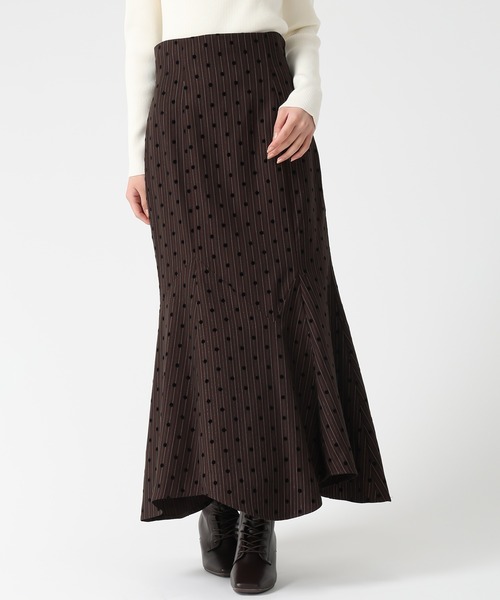 31 Sons de mode（トランテアン　ソン　ドゥ　モード）の「2025秋冬新作 ストライプドットフロッキーマーメイドスカート（スカート・レディース・チャコールグレー/ブラウン・S/M）」の8枚目の写真