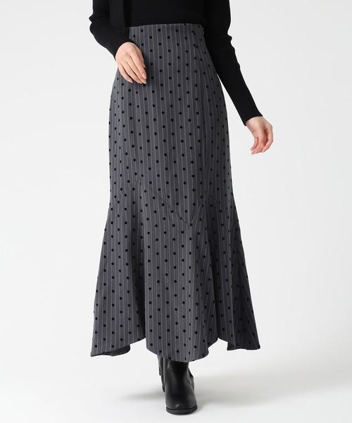 31 Sons de mode（トランテアン　ソン　ドゥ　モード）の「2025秋冬新作 ストライプドットフロッキーマーメイドスカート（スカート・レディース・チャコールグレー/ブラウン・S/M）」の9枚目の写真