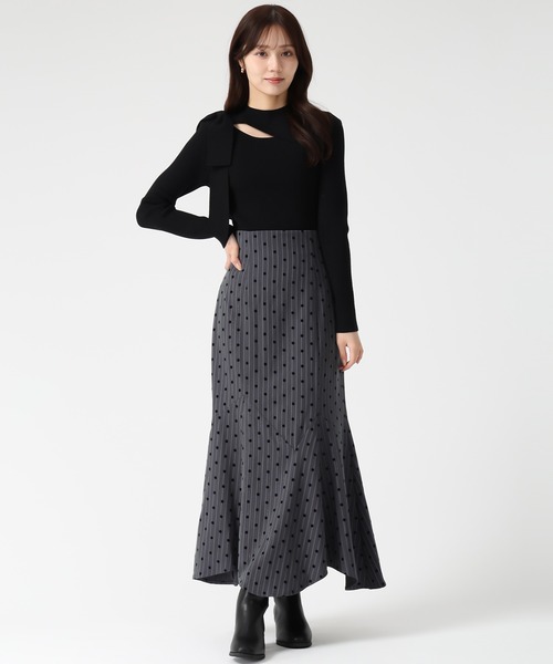 31 Sons de mode（トランテアン　ソン　ドゥ　モード）の「2025秋冬新作 ストライプドットフロッキーマーメイドスカート（スカート・レディース・チャコールグレー/ブラウン・S/M）」の11枚目の写真