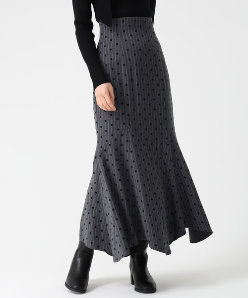 31 Sons de mode（トランテアン　ソン　ドゥ　モード）の「2025秋冬新作 ストライプドットフロッキーマーメイドスカート（スカート・レディース・チャコールグレー/ブラウン・S/M）」の6枚目の写真