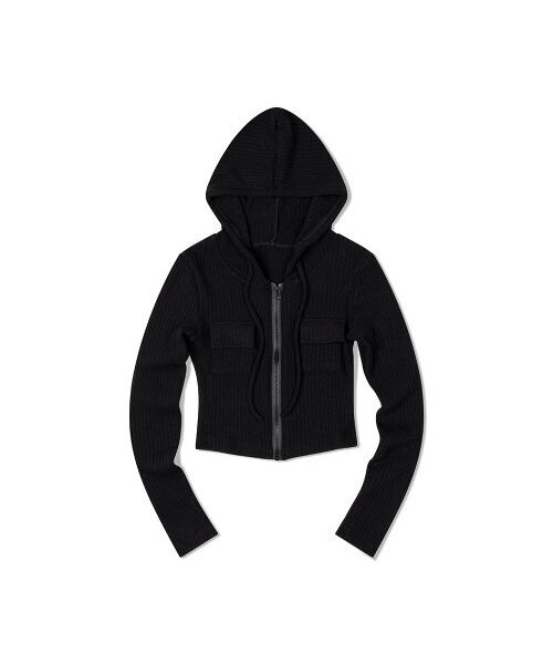 MOAA（モア）の「ダブルポケットクロップフードパーカーニット（ブラック）（パーカー・レディース・その他・SMALL/MEDIUM/LARGE）」の2枚目の写真