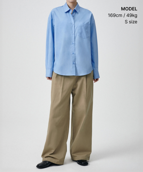 MUSINSA STANDARD WOMAN（ムシンサスタンダードウーマン）の「ウィメンズオーバーサイズポプリンシャツ[ソックスブルー]（シャツ/ブラウス・レディース・その他・SMALL/MEDIUM/LARGE/X-SMALL）」の3枚目の写真