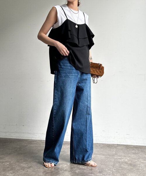 DouDou(ドゥドゥ)の「ハイウエストダブルボタンデニム(デニムパンツ・レディース・ブルー/インディゴブルー・38/36)」の3枚目の写真