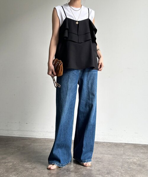 DouDou(ドゥドゥ)の「ハイウエストダブルボタンデニム(デニムパンツ・レディース・ブルー/インディゴブルー・38/36)」の4枚目の写真