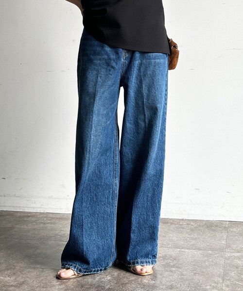 DouDou(ドゥドゥ)の「ハイウエストダブルボタンデニム(デニムパンツ・レディース・ブルー/インディゴブルー・38/36)」の7枚目の写真