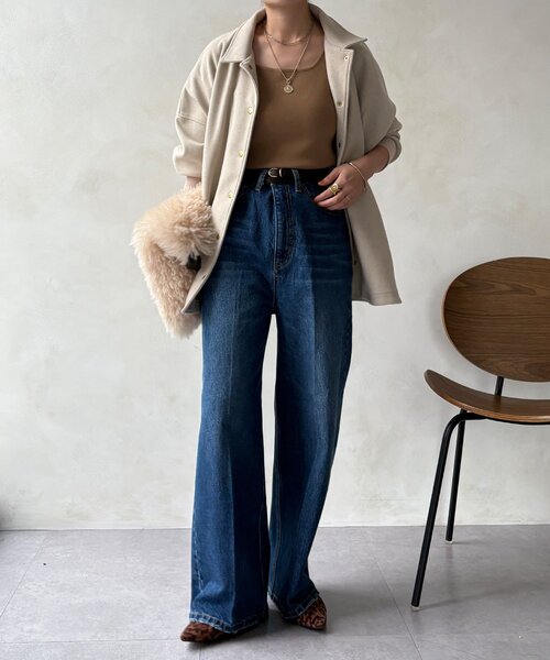 DouDou(ドゥドゥ)の「ハイウエストダブルボタンデニム(デニムパンツ・レディース・ブルー/インディゴブルー・38/36)」の11枚目の写真