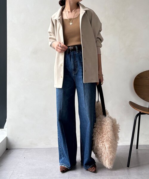 DouDou(ドゥドゥ)の「ハイウエストダブルボタンデニム(デニムパンツ・レディース・ブルー/インディゴブルー・38/36)」の14枚目の写真