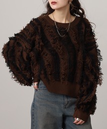 モヘアタッチ フリンジジャガード ニット プルオーバー