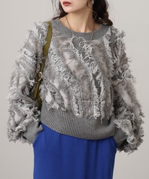 モヘアタッチ フリンジジャガード ニット プルオーバー