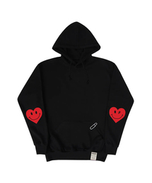 [UNISEX]エルボーハートスマイルフードティー_ブラック