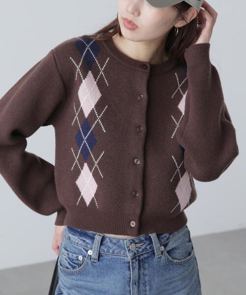 FREE'S MART（フリーズマート）の「◆ダブルジャガードアーガイルニットカーディガン（ニット/セーター・レディース・グレー/ネイビー/ブラウン・FREE）」の22枚目の写真