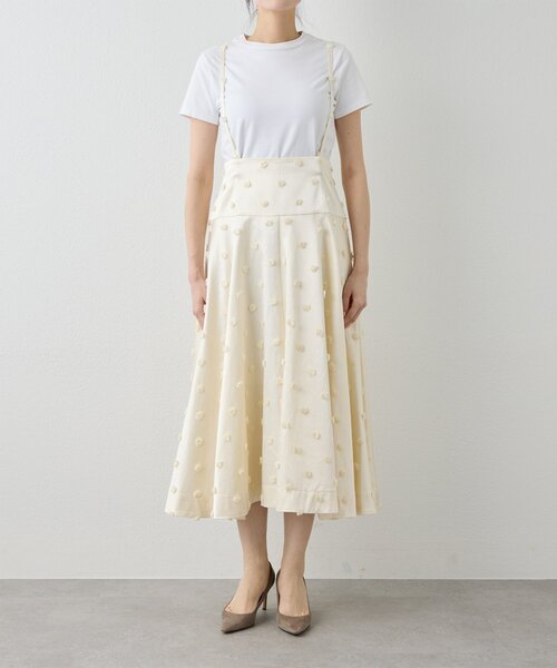 ジャガードフレアスカート　whim gazette ホワイト　ロングスカート Whim Gazette｜ジャージーIラインロングスカート | Rakuten Fashion