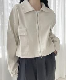 襟付きフェイクレザージャケット