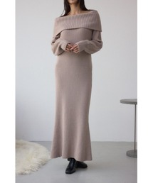 【身長/骨格別着用画像あり】オフショルロングニットワンピース 秋服 冬服 ロングワンピース 長袖