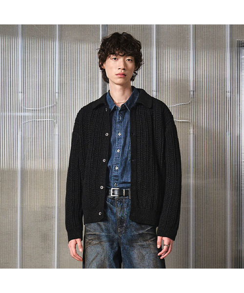 LMOOD(エルムード)の「リーフクロシェニットカーディガン (2カラー)(カーディガン/ボレロ・メンズ・ブラック/ライトブラウン・FREE)」の2枚目の写真