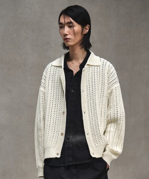LMOOD(エルムード)の「リーフクロシェニットカーディガン (2カラー)(カーディガン/ボレロ・メンズ・ブラック/ライトブラウン・FREE)」の3枚目の写真