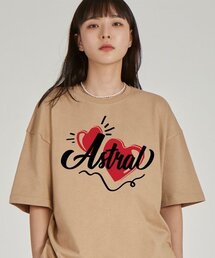 ダブルハートラウンドネック15番手綿半袖Tシャツ_ベージュ