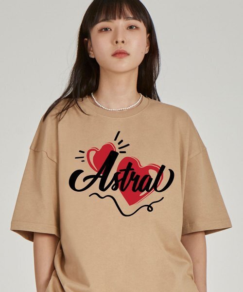 ASTRAL PROJECTION(アストラルプロジェクション)の「ダブルハートラウンドネック15番手綿半袖Tシャツ_ベージュ(Tシャツ/カットソー・レディース・その他・LARGE/MEDIUM/X-LARGE)」の1枚目の写真