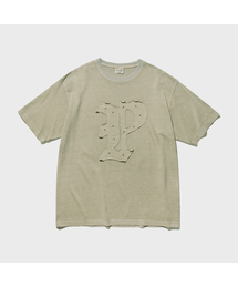 アプリケスタッズピグメント半袖Tシャツ_グレージ