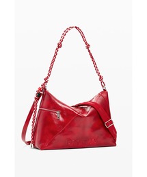Shoulder Bag with Logo Charm, Red/ロゴチャーム付き  ショルダーバッグ レッド