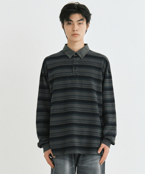 Vtg Evening stripe polo shirt (vtg navy)
