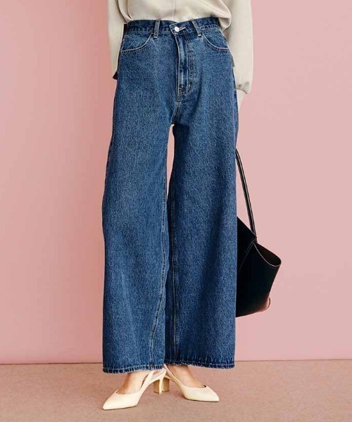 IEDIT(イディット)の「IEDIT 2ーWAYウエストデザインのワイドデニムパンツ(デニムパンツ・レディース・ブルー/ブラック・3L/LL/L/M)」の2枚目の写真