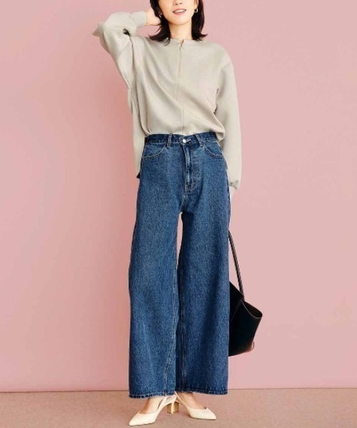 IEDIT(イディット)の「IEDIT 2ーWAYウエストデザインのワイドデニムパンツ(デニムパンツ・レディース・ブルー/ブラック・3L/LL/L/M)」の3枚目の写真