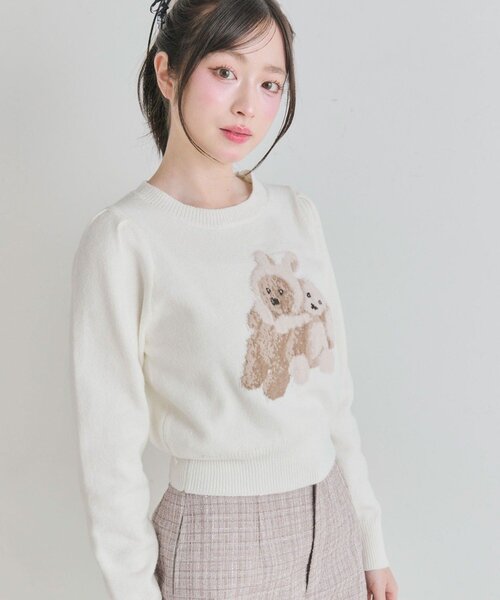 OLIVE des OLIVE（オリーブデオリーブ）の「かぶりものアニマルジャガードニット（ニット/セーター・レディース・ネイビー/トップグレー/オフホワイト/ピンク・FREE）」の2枚目の写真