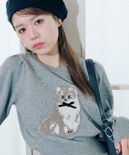 OLIVE des OLIVE(オリーブデオリーブ)の「かぶりものアニマルジャガードニット(ニット/セーター・レディース・ネイビー/トップグレー/オフホワイト/ピンク・FREE)」の10枚目の写真