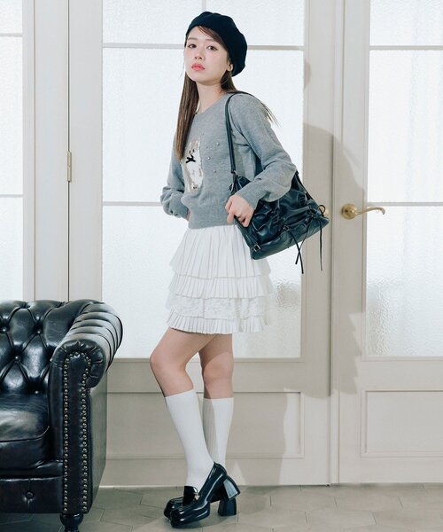 OLIVE des OLIVE(オリーブデオリーブ)の「かぶりものアニマルジャガードニット(ニット/セーター・レディース・ネイビー/トップグレー/オフホワイト/ピンク・FREE)」の13枚目の写真
