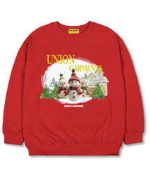 スリースノーマン オーバーサイズ スウェット クリスマスTシャツ [裏起毛]レッド