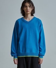 BALLUTE（バリュート）の「MERINO WOOL COLOR MIXED V NECK KNIT (TROPICAL BLUE & LIME)（ニット/セーター）」