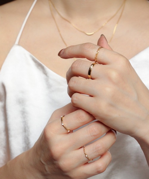 WEB限定】K18vermeil ダイヤモンド ベゼルチェーンリング（リング