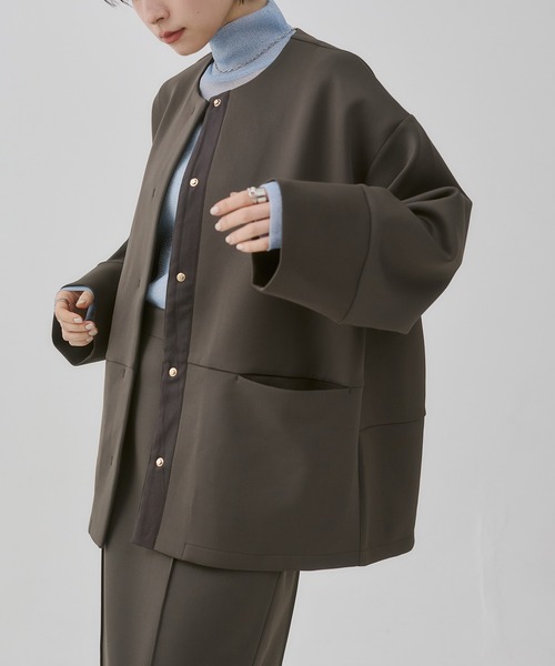 hunch（ハンチ）の「ダンボール ノーカラーコート（ノーカラーコート・レディース・ブラック/ライトベージュ/チャコール・FREE）」の3枚目の写真