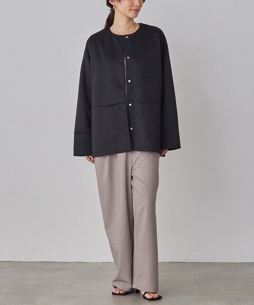 hunch（ハンチ）の「ダンボール ノーカラーコート（ノーカラーコート・レディース・ブラック/ライトベージュ/チャコール・FREE）」の6枚目の写真