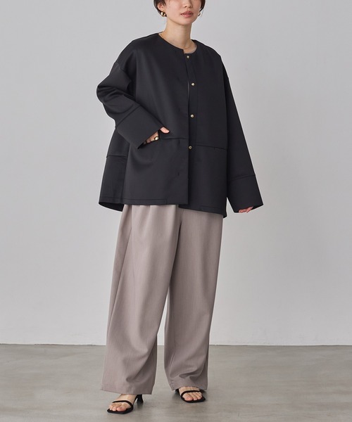 hunch（ハンチ）の「ダンボール ノーカラーコート（ノーカラーコート・レディース・ブラック/ライトベージュ/チャコール・FREE）」の8枚目の写真