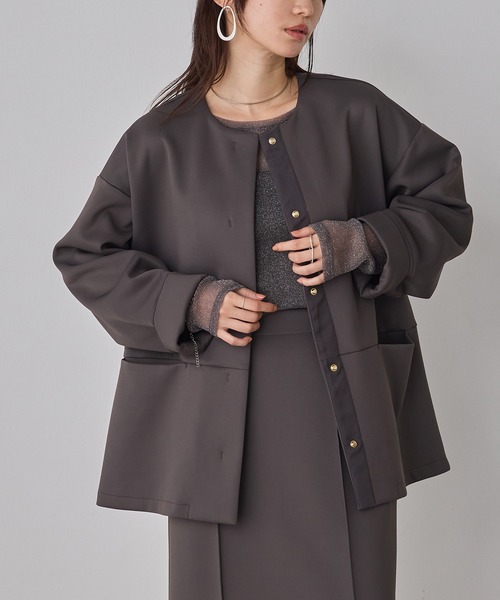 hunch（ハンチ）の「ダンボール ノーカラーコート（ノーカラーコート・レディース・ブラック/ライトベージュ/チャコール・FREE）」の9枚目の写真