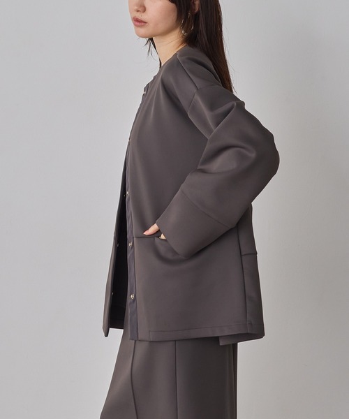 hunch（ハンチ）の「ダンボール ノーカラーコート（ノーカラーコート・レディース・ブラック/ライトベージュ/チャコール・FREE）」の10枚目の写真