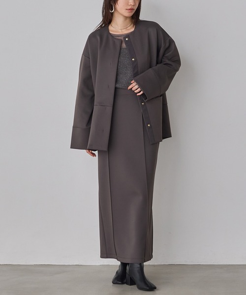 hunch（ハンチ）の「ダンボール ノーカラーコート（ノーカラーコート・レディース・ブラック/ライトベージュ/チャコール・FREE）」の17枚目の写真
