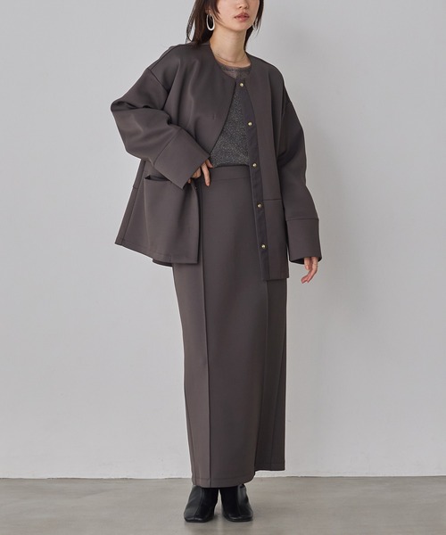 hunch（ハンチ）の「ダンボール ノーカラーコート（ノーカラーコート・レディース・ブラック/ライトベージュ/チャコール・FREE）」の19枚目の写真