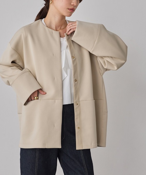 hunch（ハンチ）の「ダンボール ノーカラーコート（ノーカラーコート・レディース・ブラック/ライトベージュ/チャコール・FREE）」の20枚目の写真