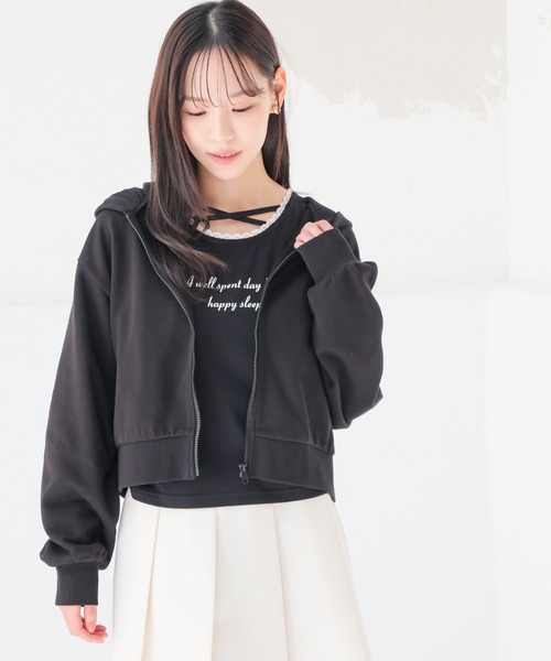 Honeys(ハニーズ)の「ショート丈ジップパーカー(パーカー・レディース・アイボリー系1/杢グレー/ブラック・SS/S/M/LL/L)」の8枚目の写真