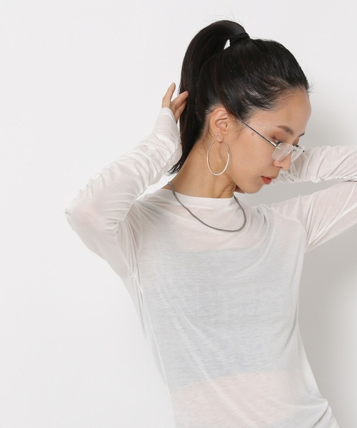 HEREIAM（ヘレイアム）の「【HEREIAM】ギャザースリーブシアープルオーバー（Tシャツ/カットソー・レディース・ブラック/ホワイト・FREE）」の3枚目の写真